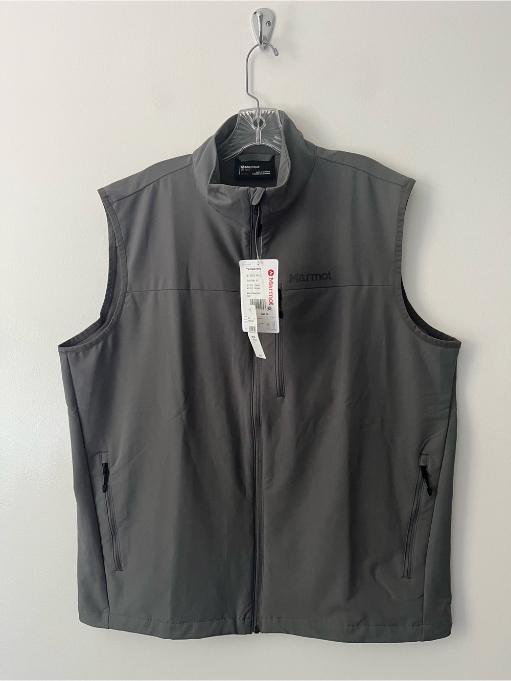 NEW Marmot Tempo Full Zip Softshell Hiking Active Running Vest Gray XL